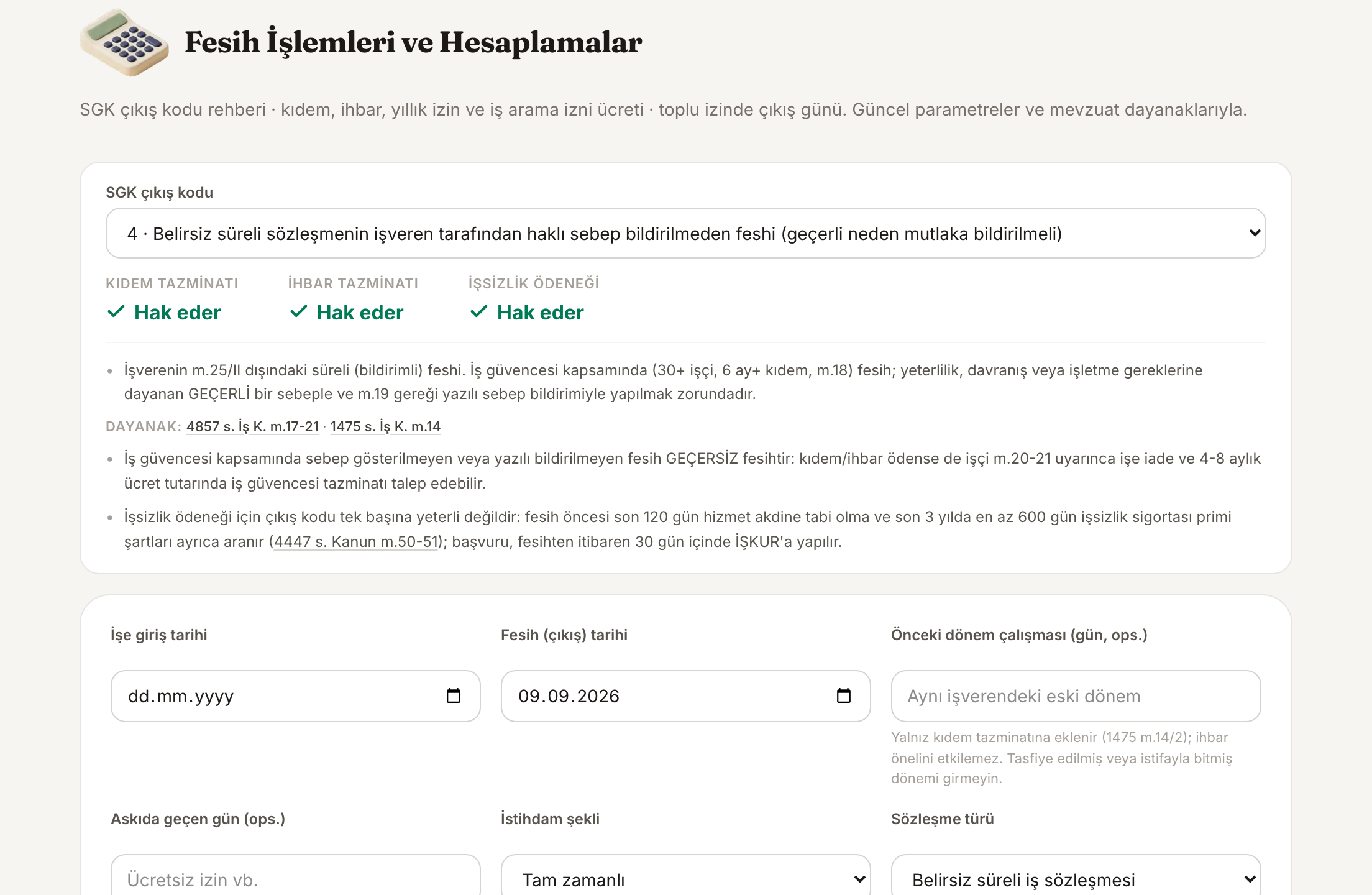 Termination and Calculations, actual Turkish screen: Choose the exit code