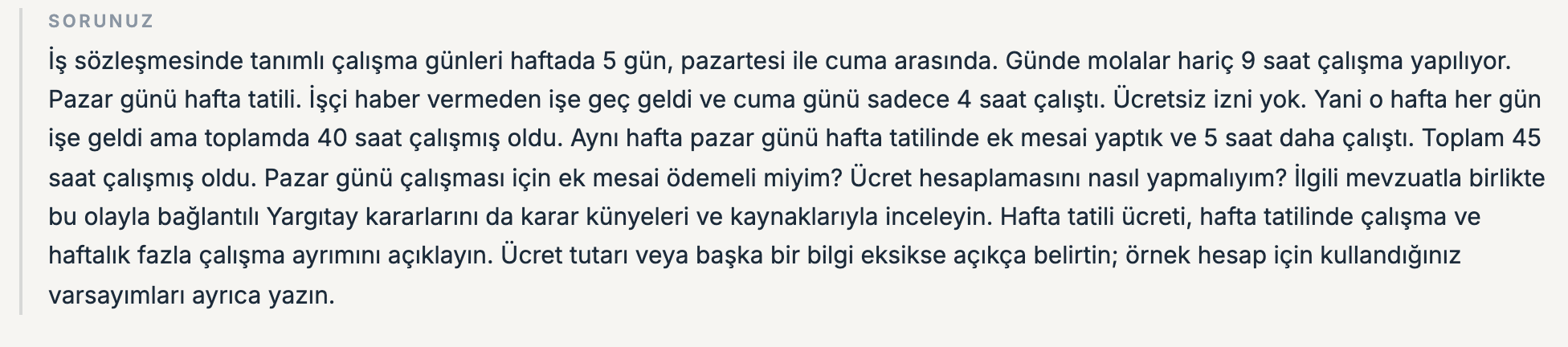 Legal Basis Search and Audit Finding Assessment, actual Turkish screen: Review the question